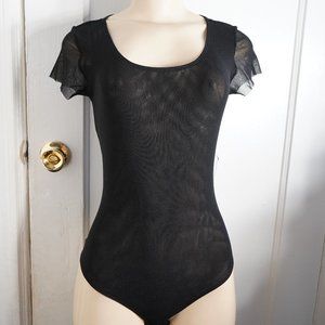 Mesh Short Sleeve Thong Bodysuits black small